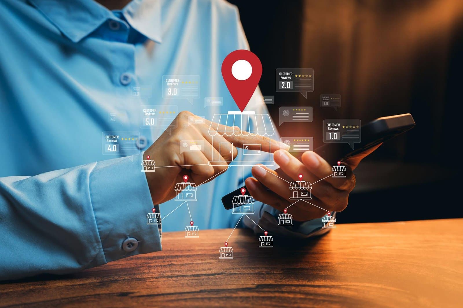 smartphone showing a Google Maps local search results page with a row of nearby businesses