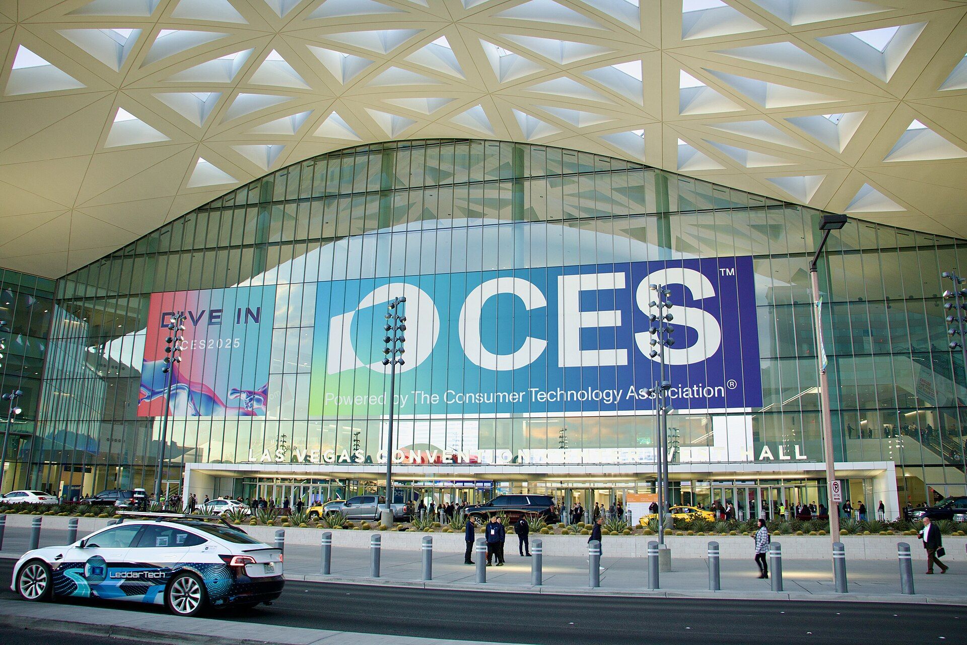The Las Vegas Convention Center entrance dressed in CES banners